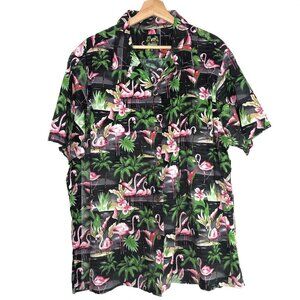 Benny Aloha Shirts Hawaiian Black Flamingos Floral 3X Short Sleeve Button Down